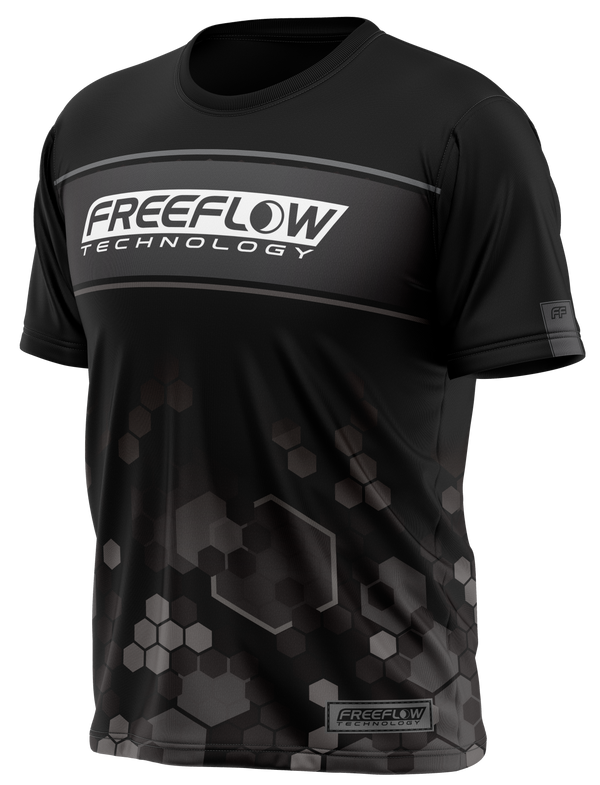 Freeflow Black Grey Stripe Hex Tech Shirt