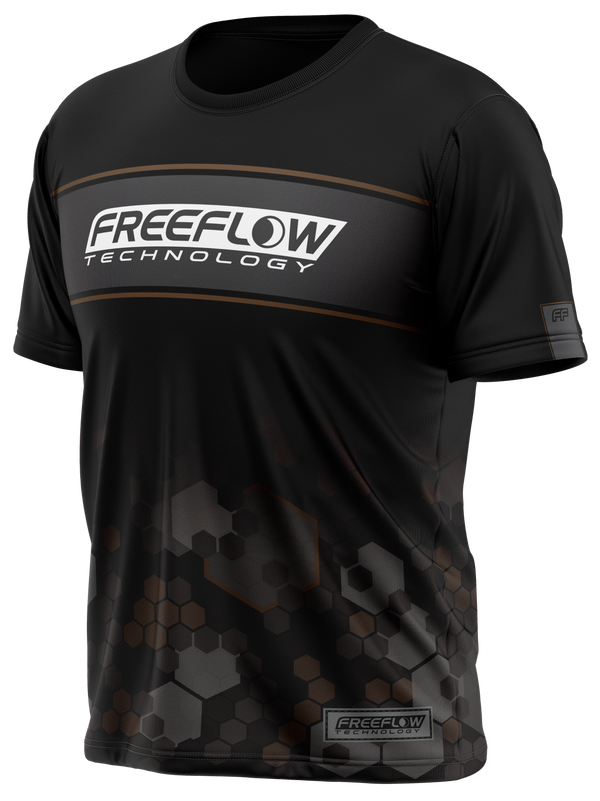 Freeflow Black Brown Stripe Hex Tech Shirt